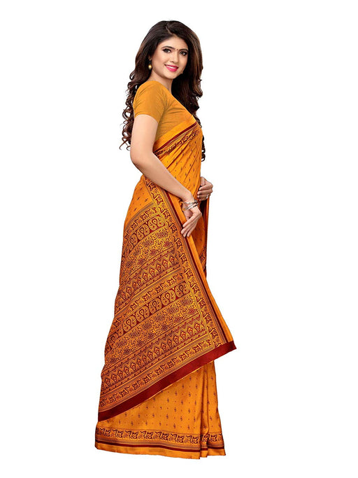 Yellow, Brown Color Vichitra Silk (Art Silk) Saree