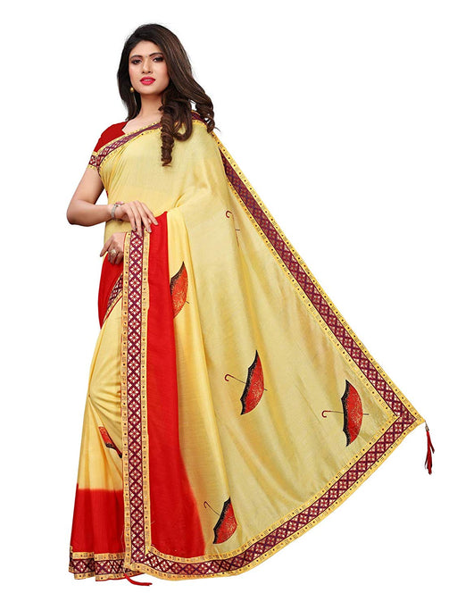 Beige, Red Color Poly Silk Saree only in Bigswipe