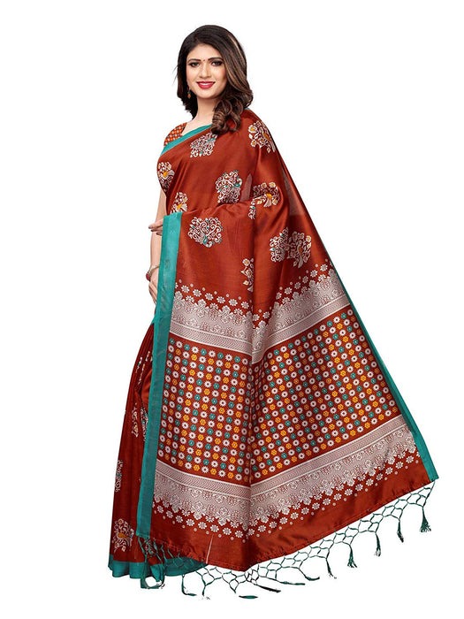 Brown, Multi Color Poly Silk Saree only in Bigswipe