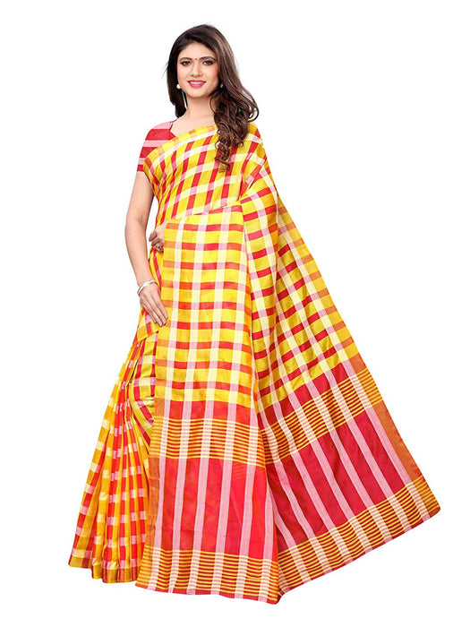 Yellow, Pink Color Poly Silk Saree