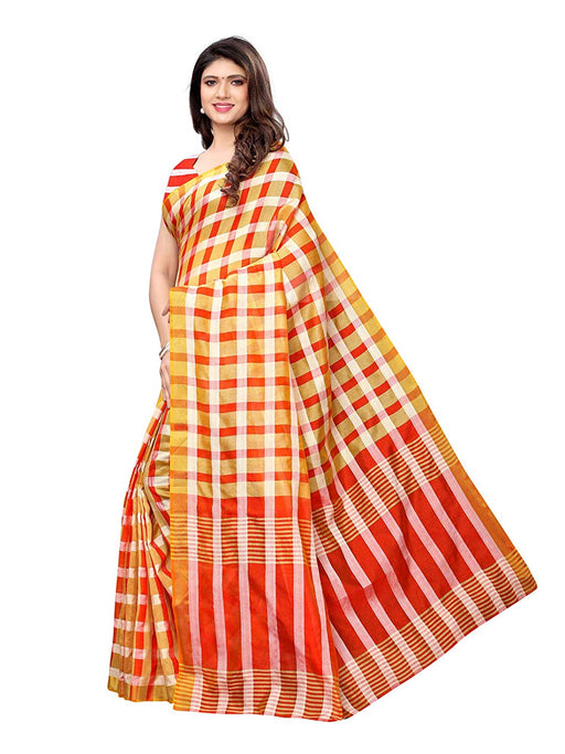 Yellow (Beige), Red Color Poly Silk Saree