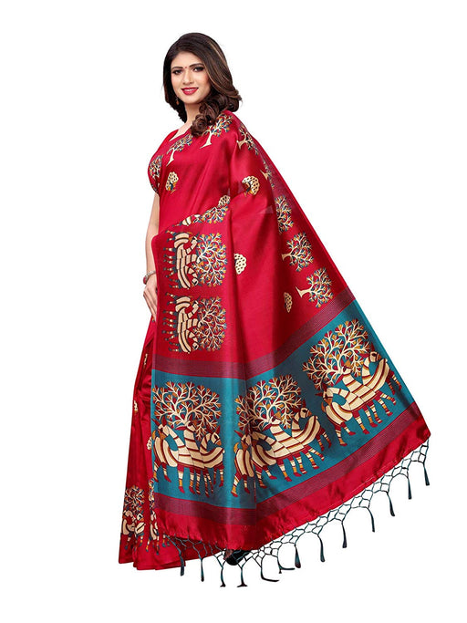 Maroon, Turquoise, Multi Color Poly Silk Saree only in Bigswipe