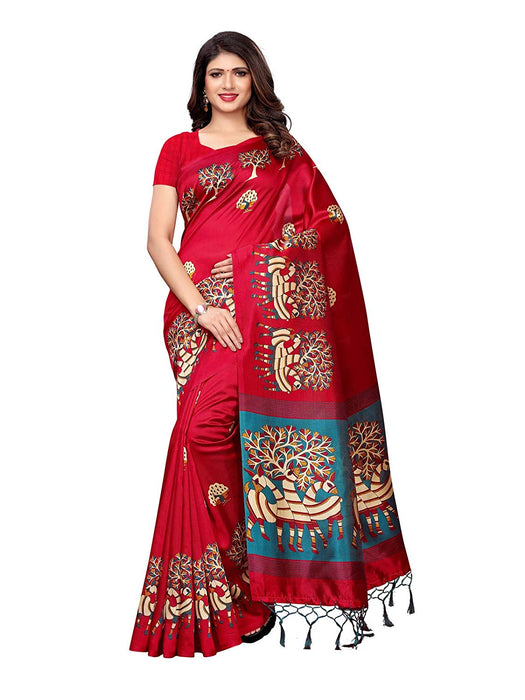 Maroon, Turquoise, Multi Color Poly Silk Saree only in Bigswipe