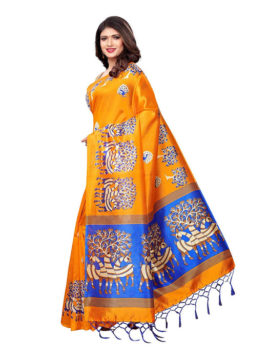 Orange, Blue, Multi Color Poly Silk Saree only in Bigswipe