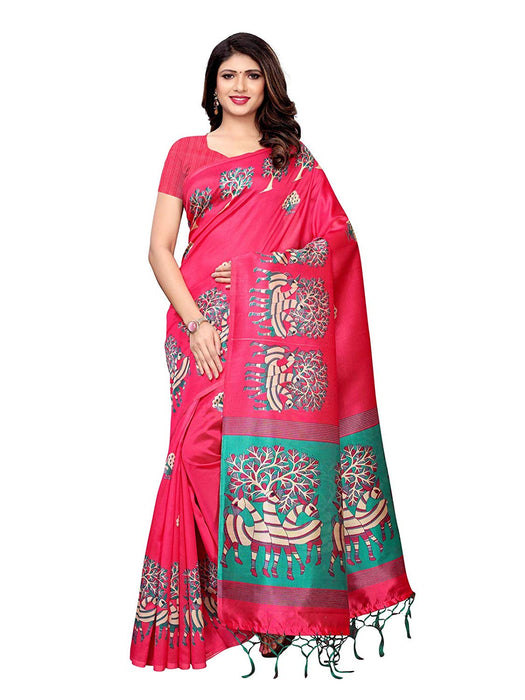 Pink, Turquoise, Multi Color Poly Silk Saree only in Bigswipe