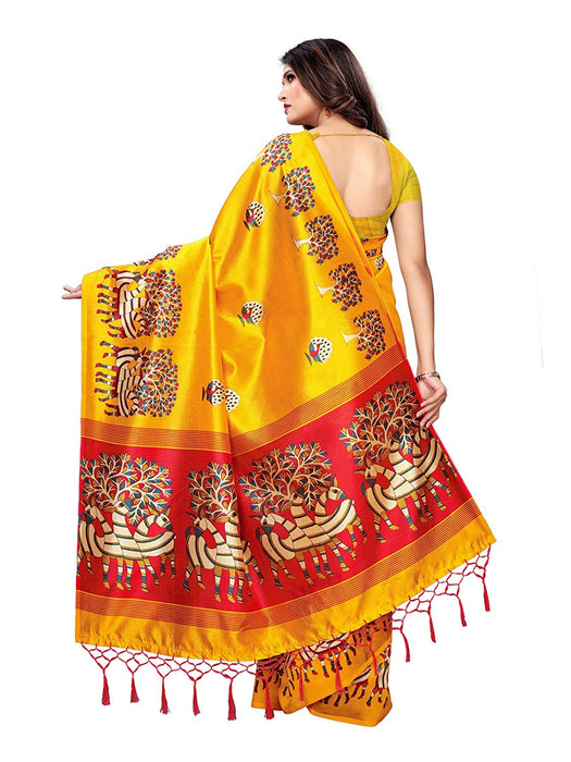 Yellow, Maroon, Multi Color Poly Silk Saree