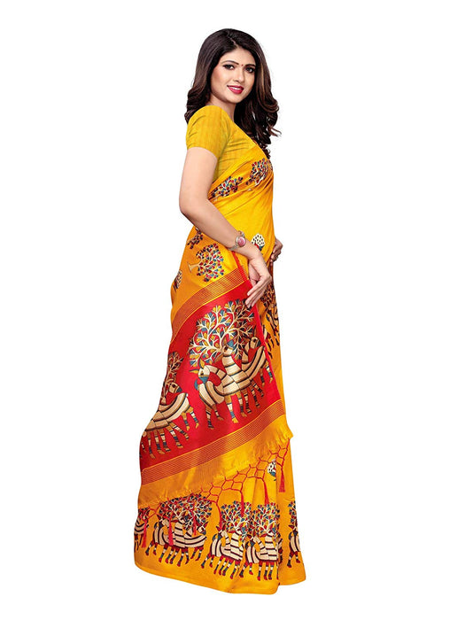 Yellow, Maroon, Multi Color Poly Silk Saree