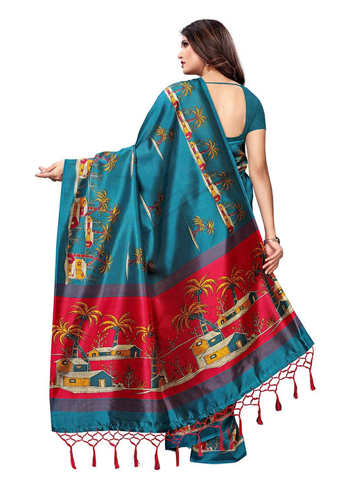 Turquoise, Maroon, Multi Color Poly Silk Saree