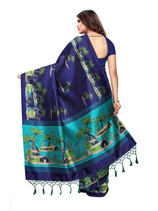 Navy Blue, Turquoise, Multi Color Poly Silk Saree only in Bigswipe