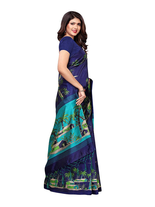 Navy Blue, Turquoise, Multi Color Poly Silk Saree only in Bigswipe