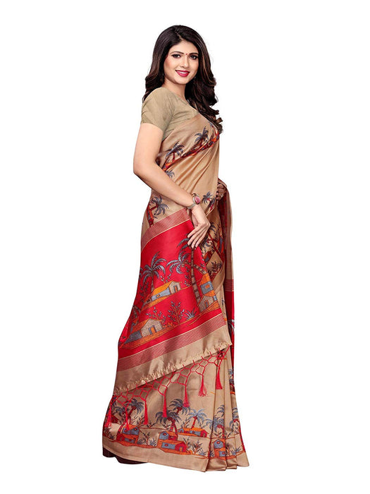 Beige, Maroon, Multi Color Poly Silk Saree only in Bigswipe