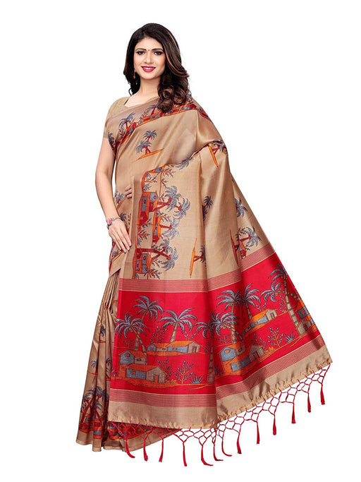 Beige, Maroon, Multi Color Poly Silk Saree only in Bigswipe