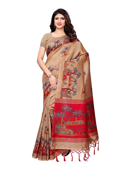 Beige, Maroon, Multi Color Poly Silk Saree only in Bigswipe