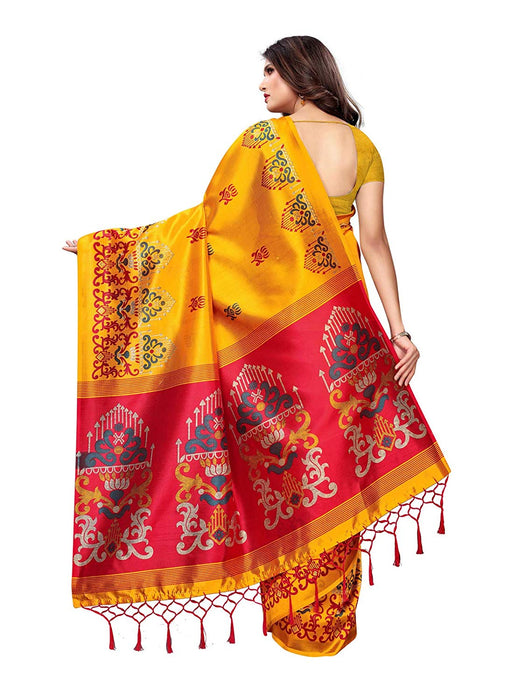 Yellow, Maroon, Multi Color Poly Silk Saree