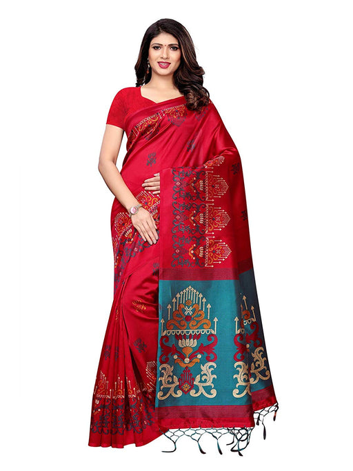 Maroon, Turquoise, Multi Color Poly Silk Saree only in Bigswipe