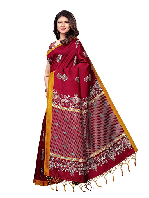 Maroon, Multi Color Poly Silk Saree only in Bigswipe