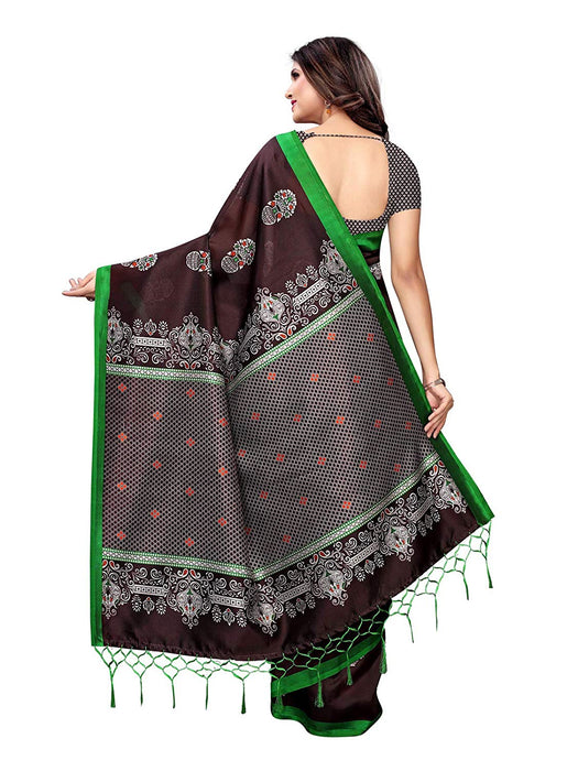 Brown, Multi Color Poly Silk Saree only in Bigswipe