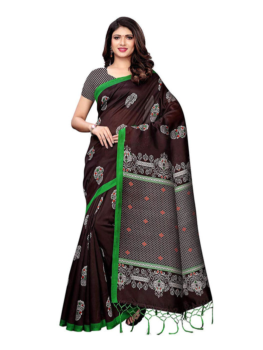 Brown, Multi Color Poly Silk Saree only in Bigswipe