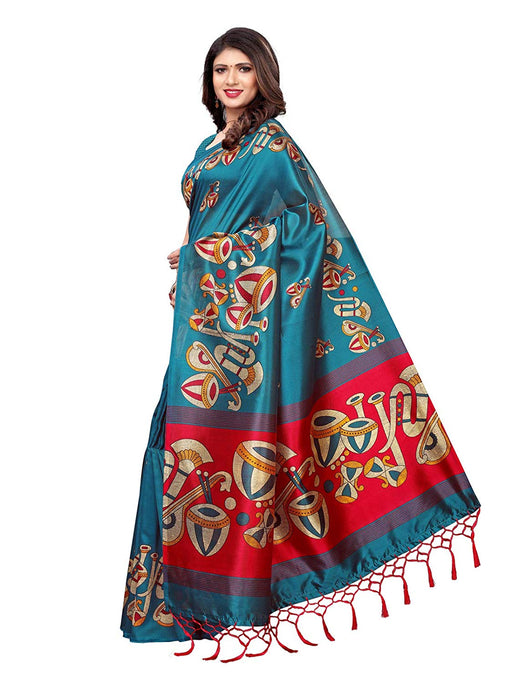 Turquoise, Pink, Multi Color Poly Silk Saree