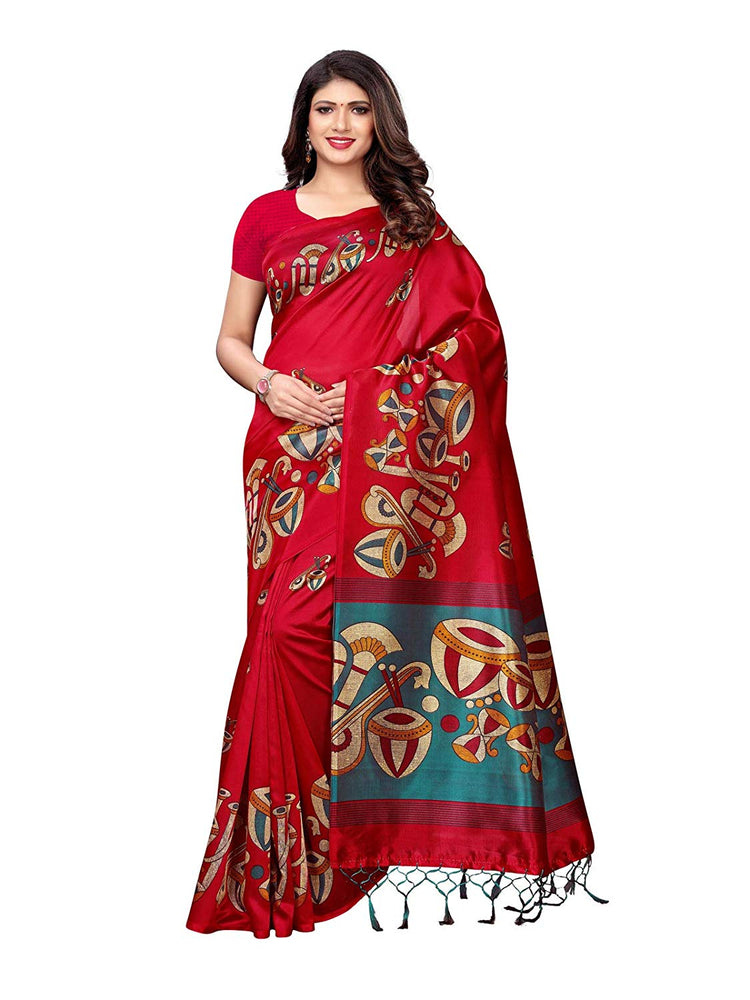 Maroon, Turquoise, Multi Color Poly Silk Saree only in Bigswipe