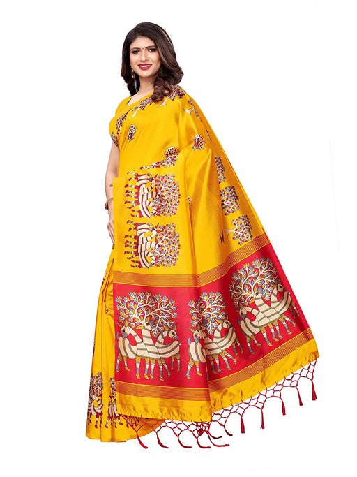 Yellow, Maroon, Multi Color Poly Silk Saree