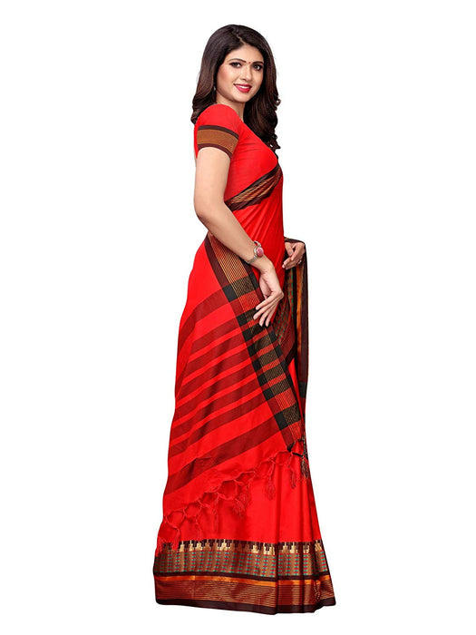 Red, Black Color Poly Silk Saree