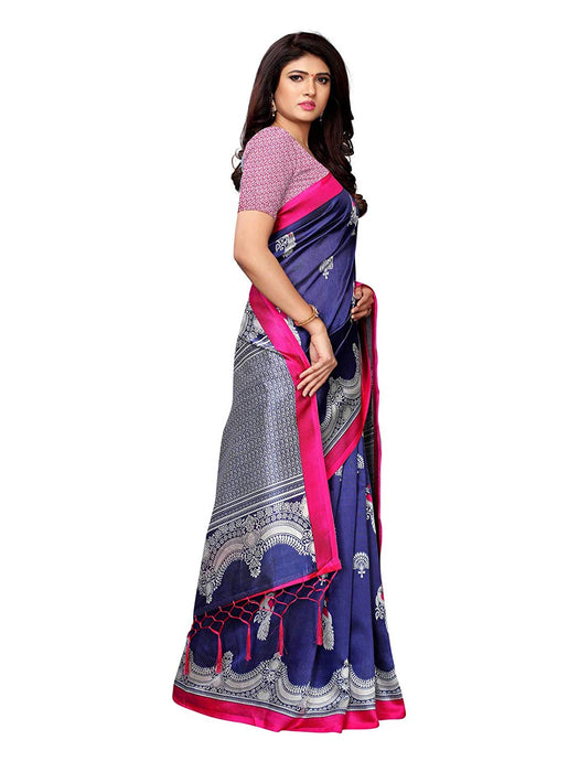 Navy Blue, Silver Color Poly Silk Saree only in Bigswipe