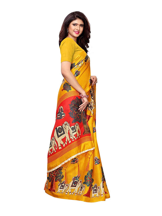 Yellow, Red Color Art Silk Saree