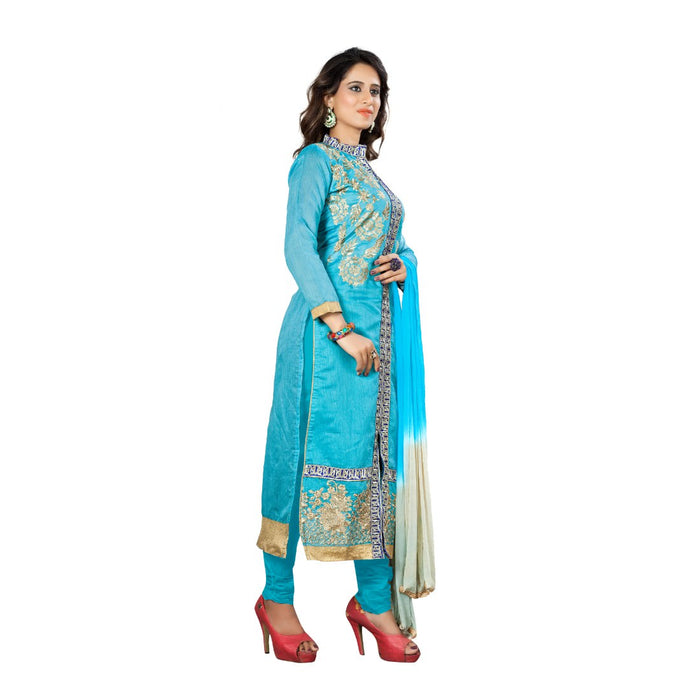 Chanderi Fabric Sky Blue Color Dress Material only in Bigswipe