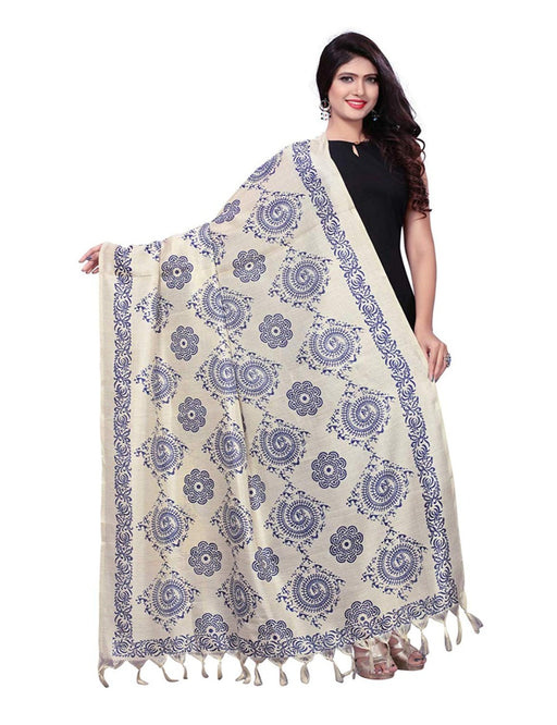 Beige, Navy Blue Color Bhagalpuri Dupatta only in Bigswipe