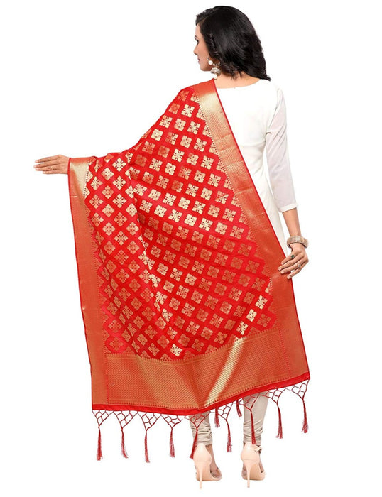 Red Color Poly Silk Dupatta