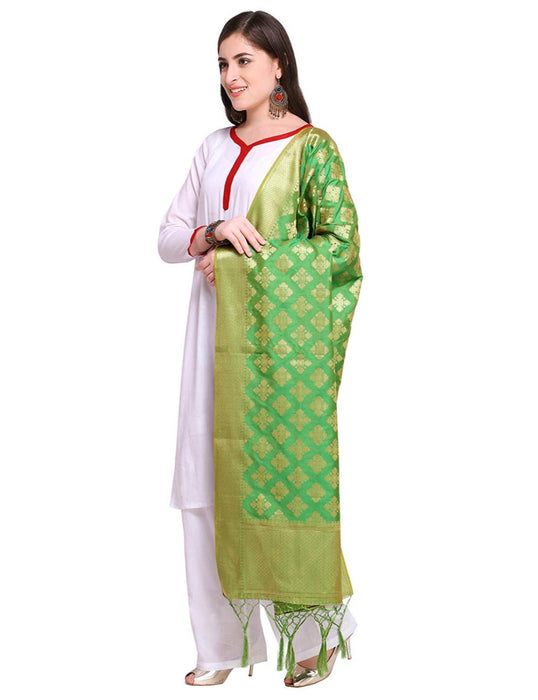 Green Color Poly Silk Dupatta only in Bigswipe