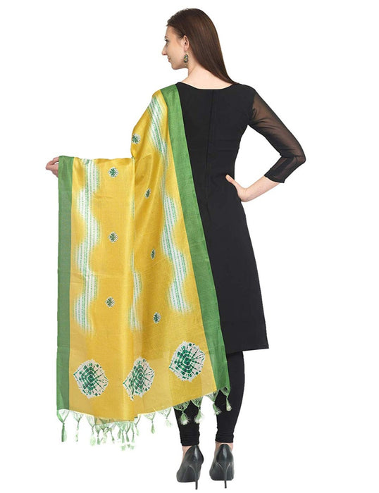 Yellow, Green Color Bhagalpuri Silk Dupatta