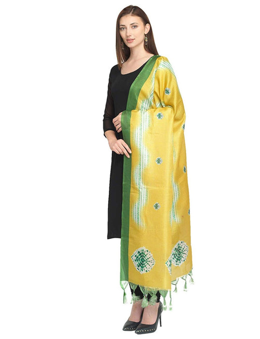 Yellow, Green Color Bhagalpuri Silk Dupatta