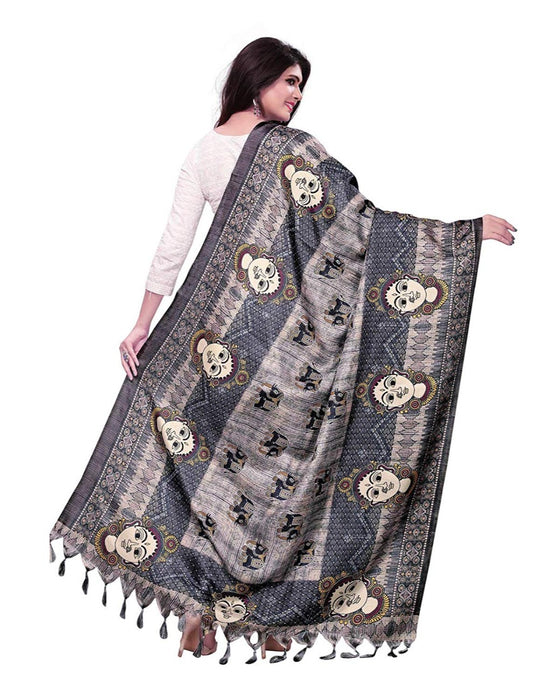 Grey, Multi Color Bhagalpuri Silk Dupatta only in Bigswipe