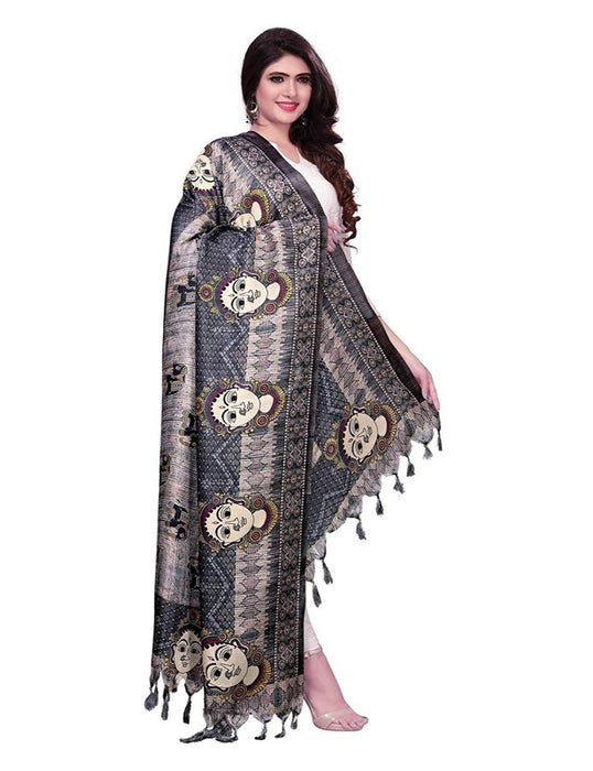 Grey, Multi Color Bhagalpuri Silk Dupatta only in Bigswipe