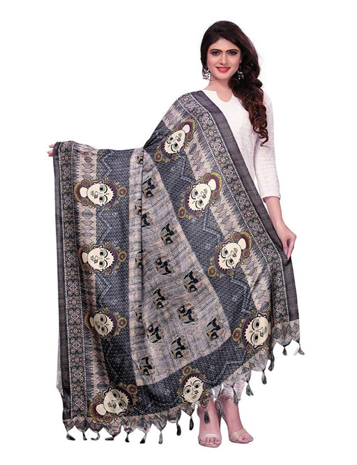 Grey, Multi Color Bhagalpuri Silk Dupatta only in Bigswipe