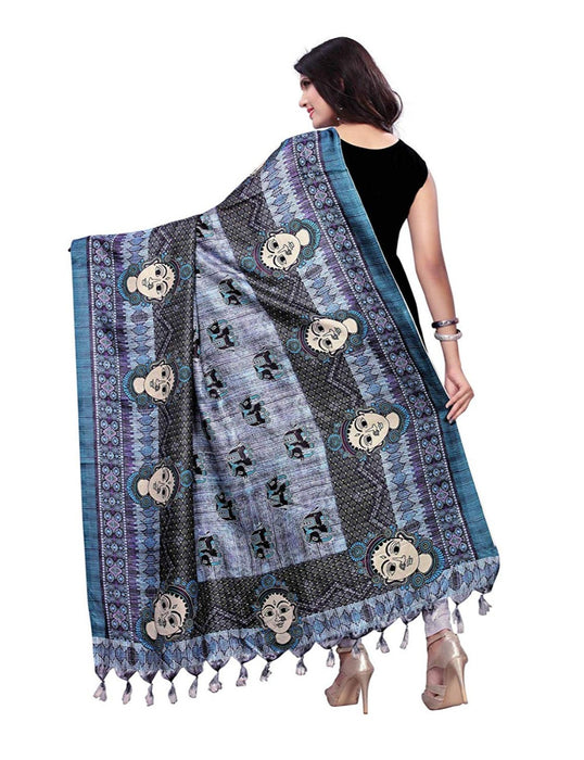 Turquoise, Multi Color Bhagalpuri Silk Dupatta