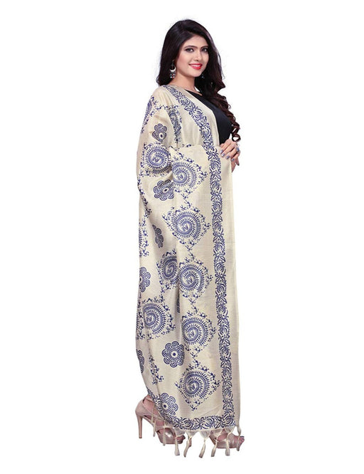 Beige, Navy Blue Color Bhagalpuri Dupatta only in Bigswipe