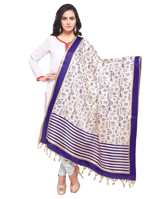 Cream, Navy Blue Color Bhagalpuri Silk Dupatta only in Bigswipe