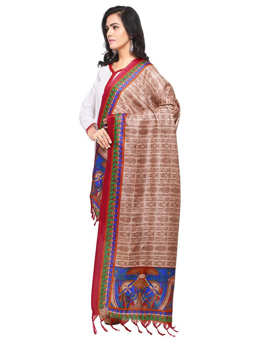 Brown, Red Color Bhagalpuri Silk Dupatta only in Bigswipe