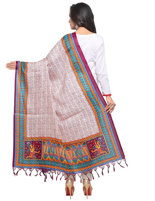 Cream, Purple, Peacock Green Color Bhagalpuri Silk Dupatta only in Bigswipe