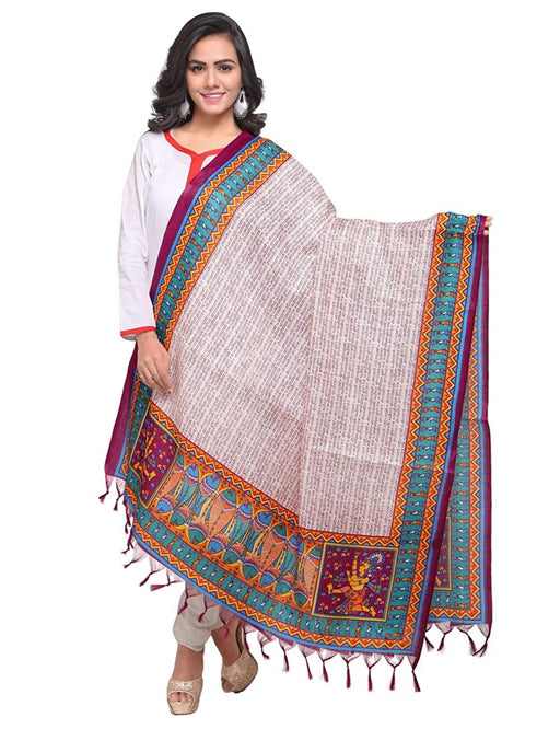 Cream, Purple, Peacock Green Color Bhagalpuri Silk Dupatta only in Bigswipe