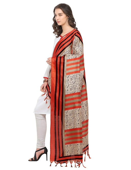 Cream, Brown, Black Color Bhagalpuri Dupatta only in Bigswipe