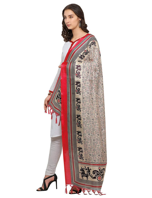 Cream, Red Color Bhagalpuri Dupatta only in Bigswipe