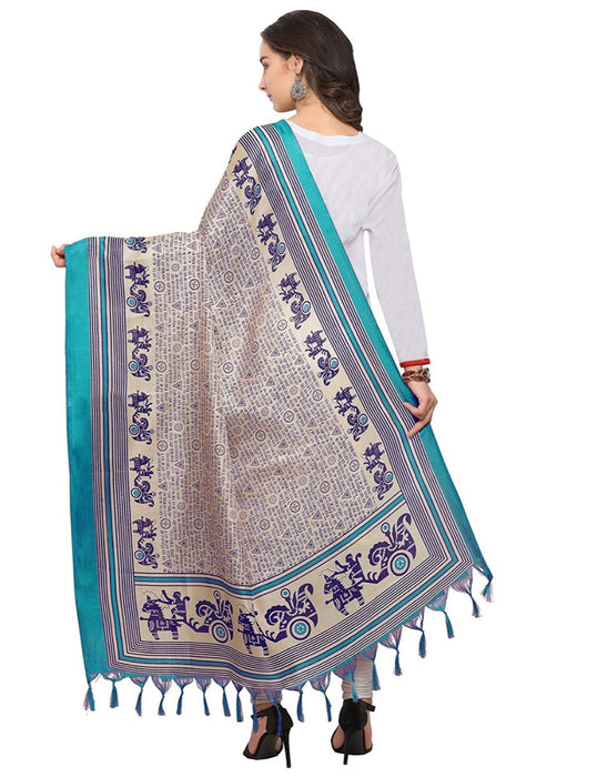 Cream, Blue Color Bhagalpuri Dupatta only in Bigswipe