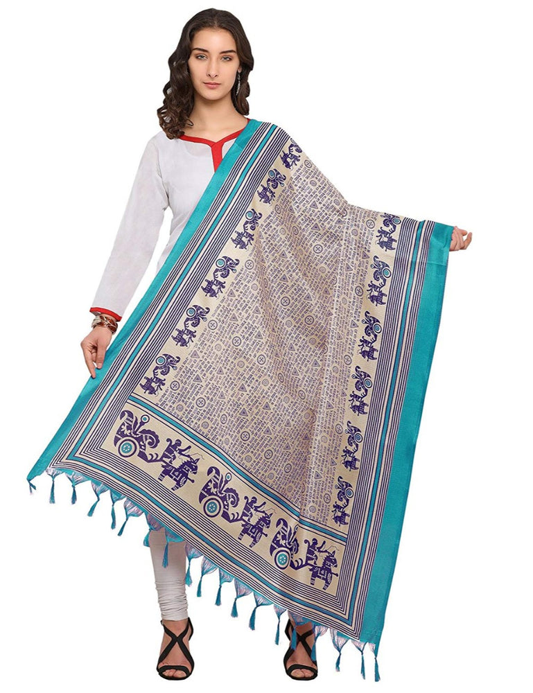 Cream, Blue Color Bhagalpuri Dupatta only in Bigswipe