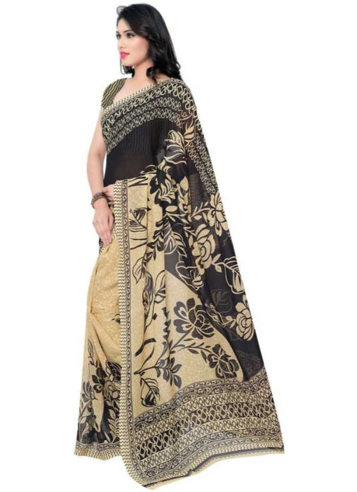 Printed Faux Georgette Black Color Saree only in Bigswipe