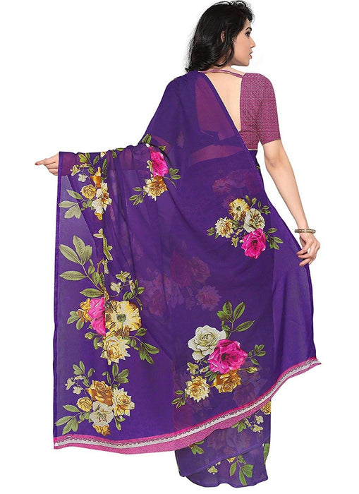 Printed Faux Georgette Purple Color Saree only in Bigswipe
