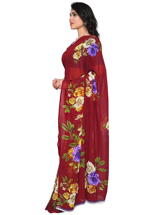 Printed Faux Georgette Maroon Color Saree only in Bigswipe